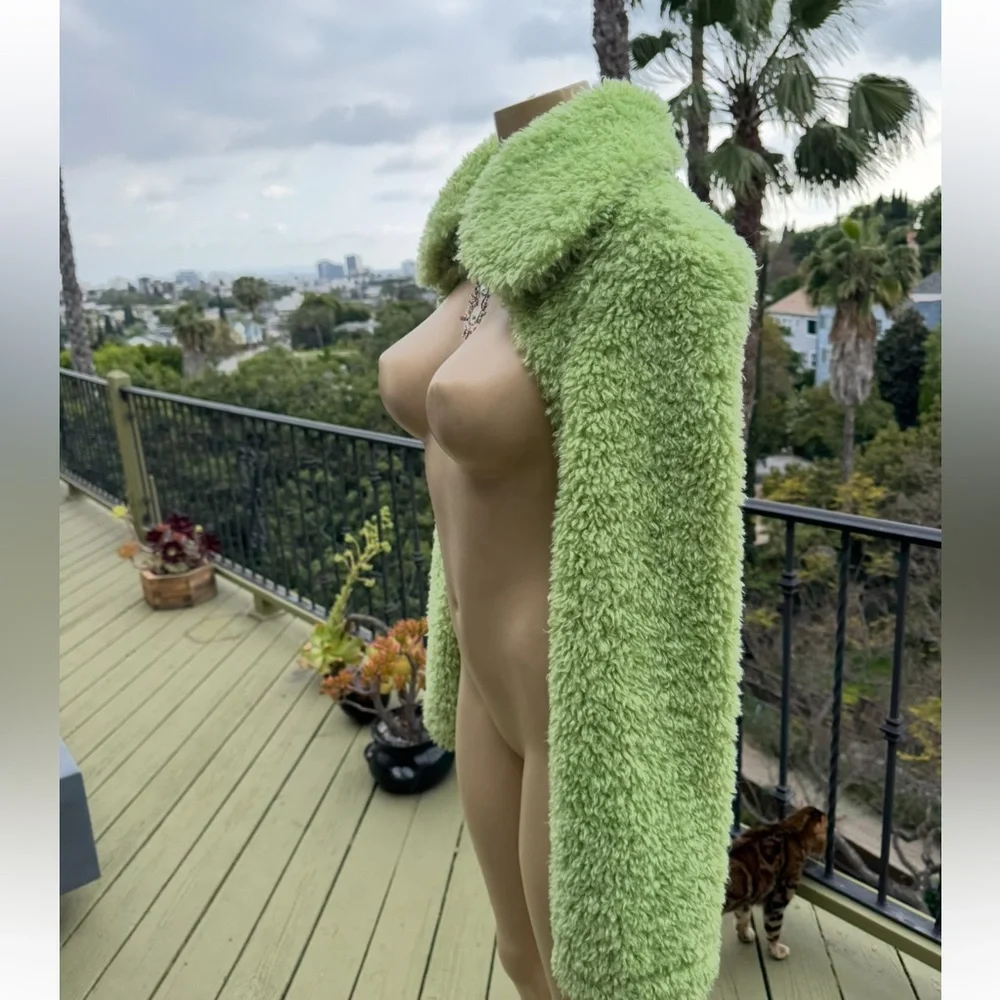 Lime Green Cropped Teddy Jacket with Collar size S/M - Picture 5 of 8